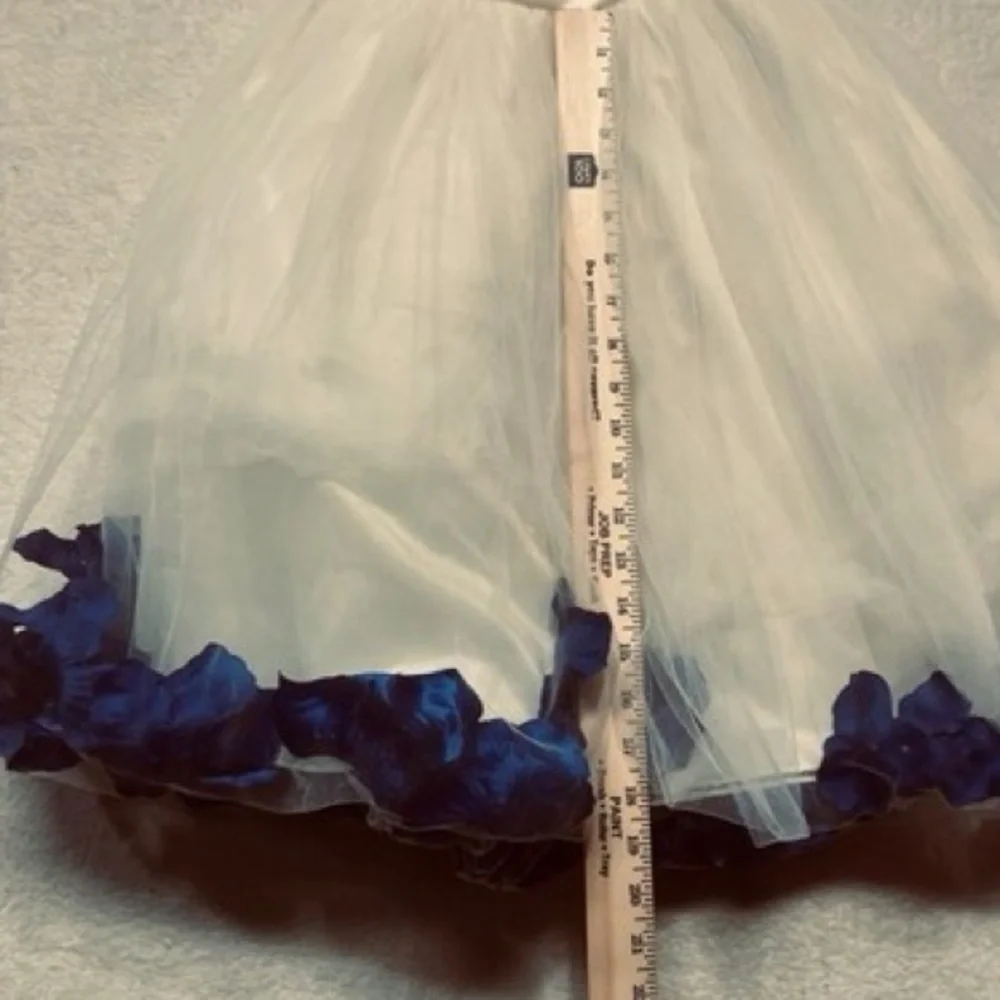💙 Satin Tulle Easter/Special occasion dress w blue flowers Flowy Cuteness SZ 4